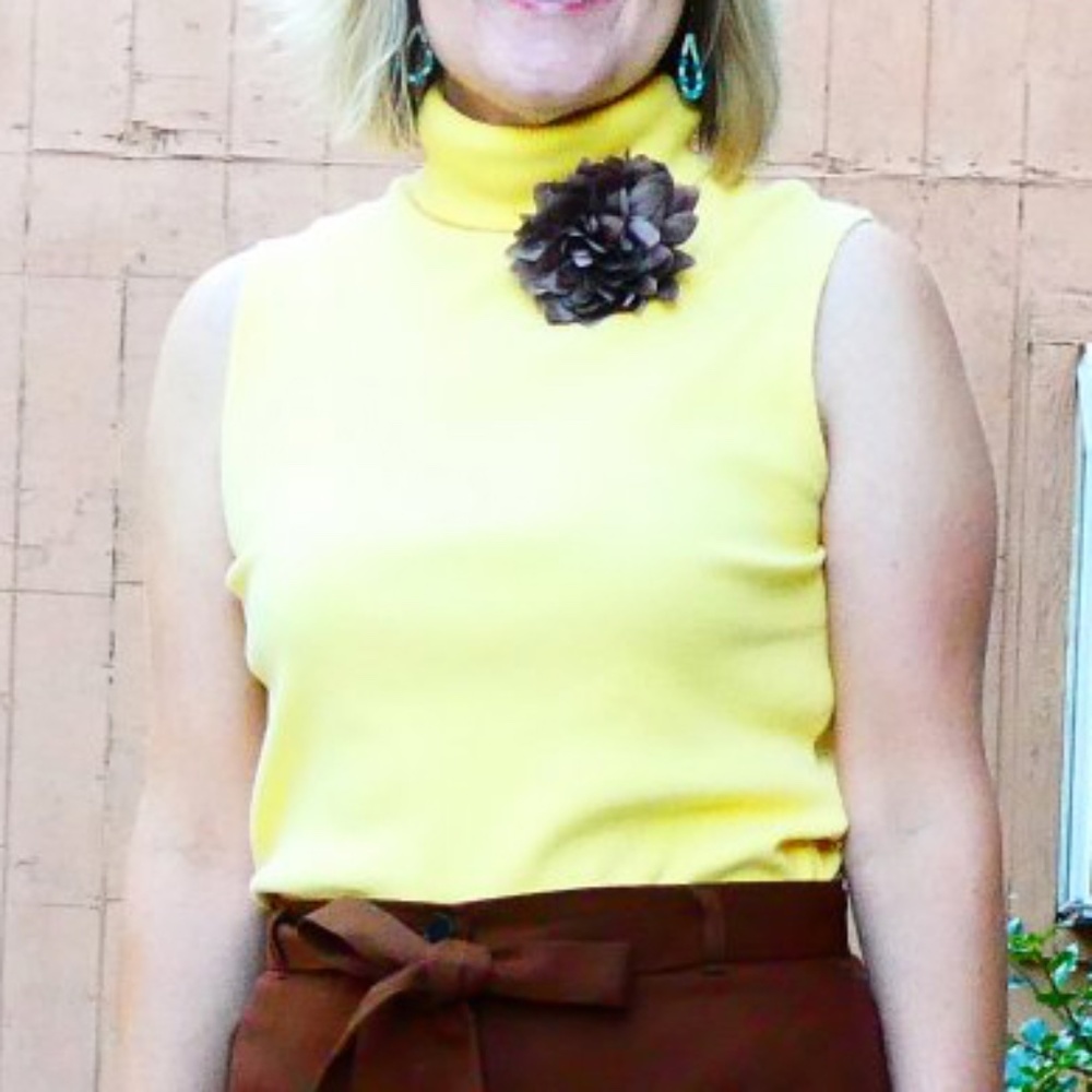 LRL Bright Yellow Sleeveless Cotton Rib Turtleneck